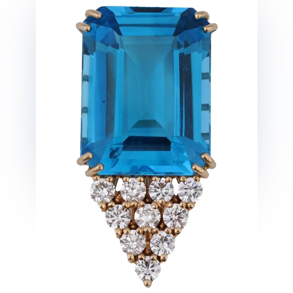 Vintage 18K Gold Blue Topaz & Diamond Pendant – 2ct Gemstone & 1ct Diamonds 💎✨
